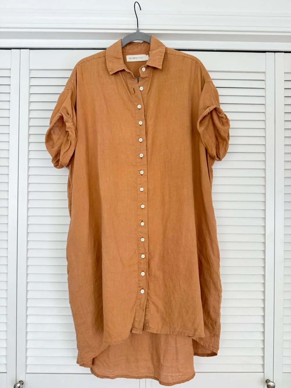 Olympia Etal Rhodes Oversized Button-Front Linen Shirt Dress - Women Small - Picture 2 of 8